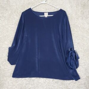Chicos Women Grommet Sleeve Top Size 2 Petite‎ US 12 Blue Office Event Blouse